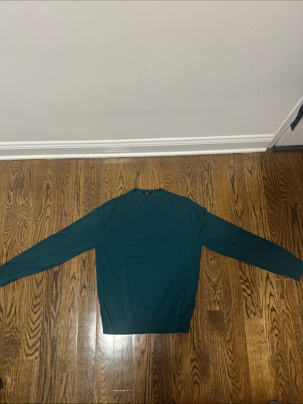Reiss Men's Crewneck Sweater in Green- Classic Knit Merino Wool Size Large